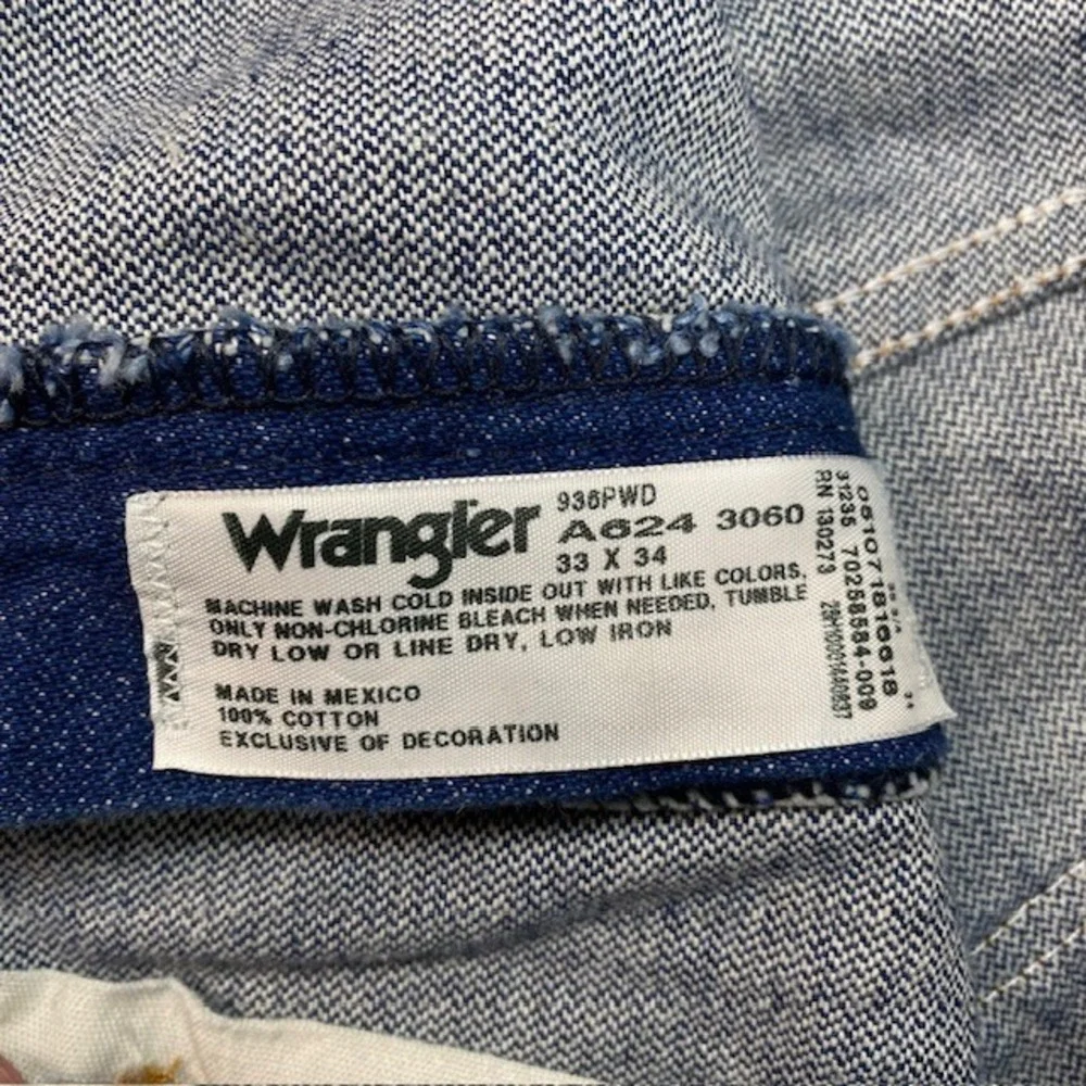 Wrangler 936PWD Cowboy Cut Slim Fit Mens Jeans 33x34 Indigo Blue Cotton Denim